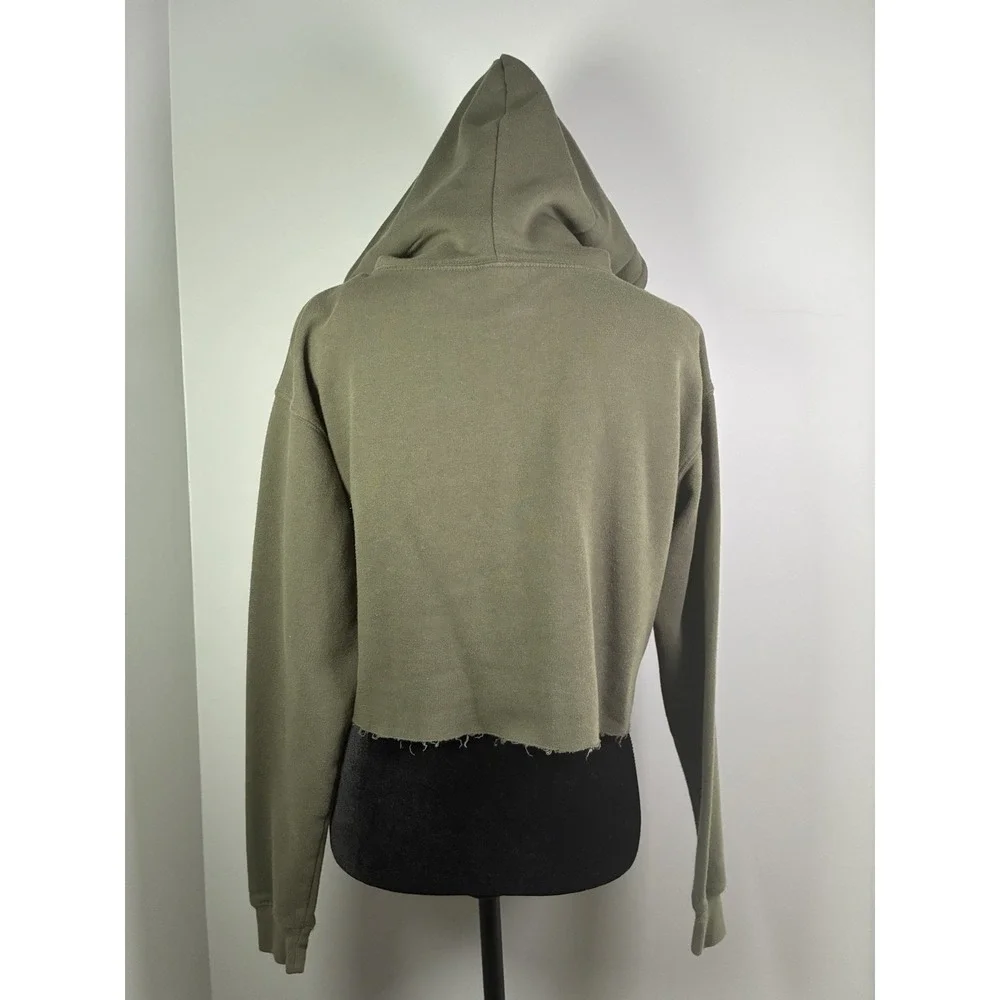 Wild Fable Womens Olive Green Cropped Hoodie‎ Raw Hem Pullover Sweatshirt Small - Picture 3 of 10